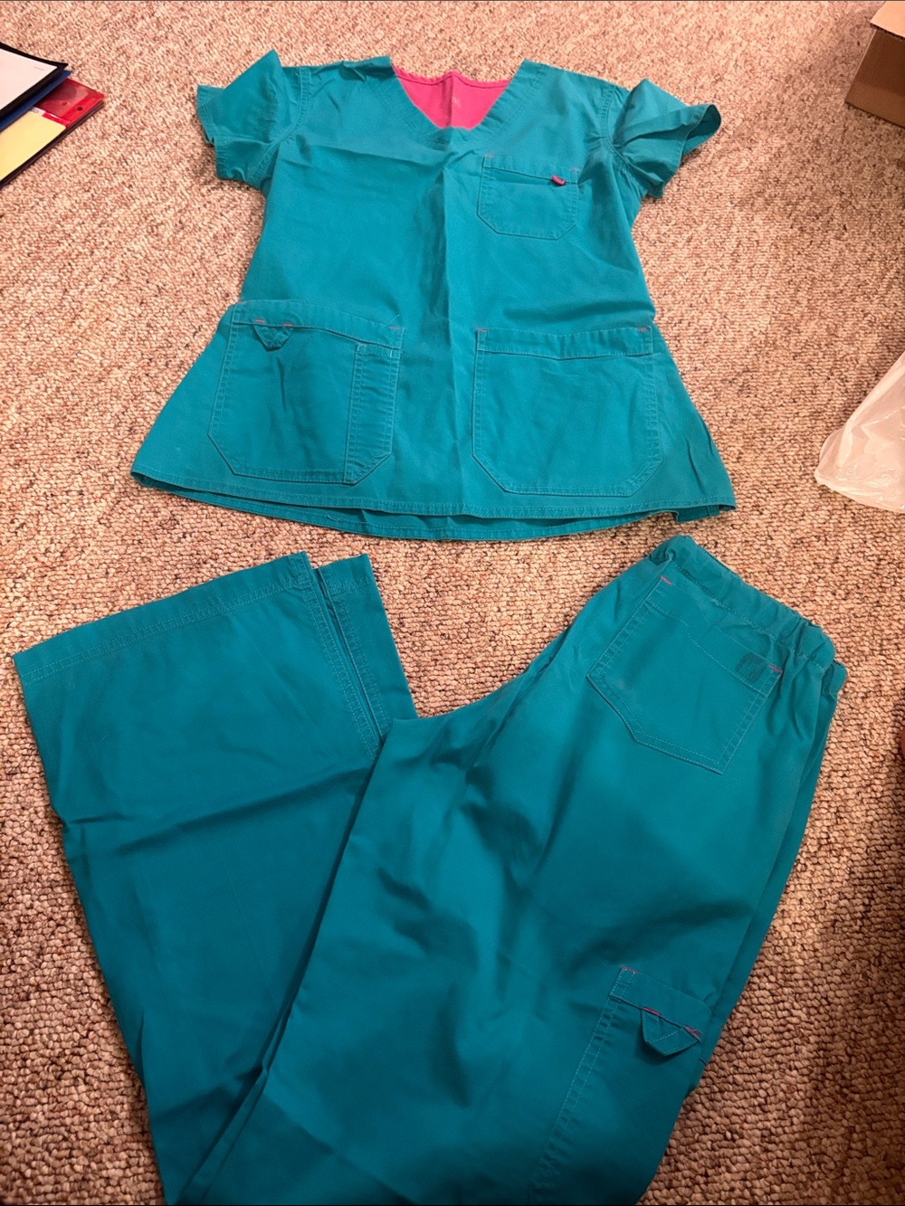 Teal Scrub Top and Pants Set